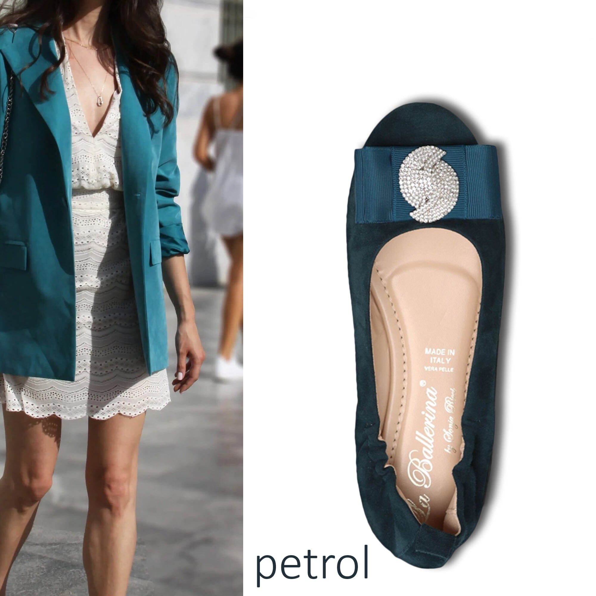 010 LA BALLERINA CAMBIO SOFT VELOURSLEDER PETROL - La Ballerina