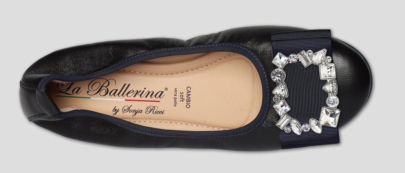 S20 💕 LA BALLERINA DUNKELBLAUE LEDER-BALLERINAS MIT AUSTAUSCHBARER SCHMUCKSCHLIEßE - La Ballerina