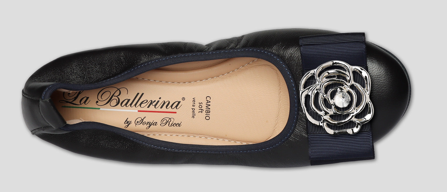S20 💕 LA BALLERINA DUNKELBLAUE LEDER-BALLERINAS MIT AUSTAUSCHBARER SCHMUCKSCHLIEßE - La Ballerina