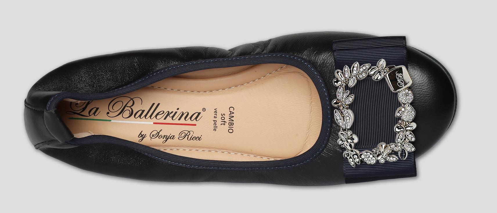 S20 💕 LA BALLERINA DUNKELBLAUE LEDER-BALLERINAS MIT AUSTAUSCHBARER SCHMUCKSCHLIEßE - La Ballerina