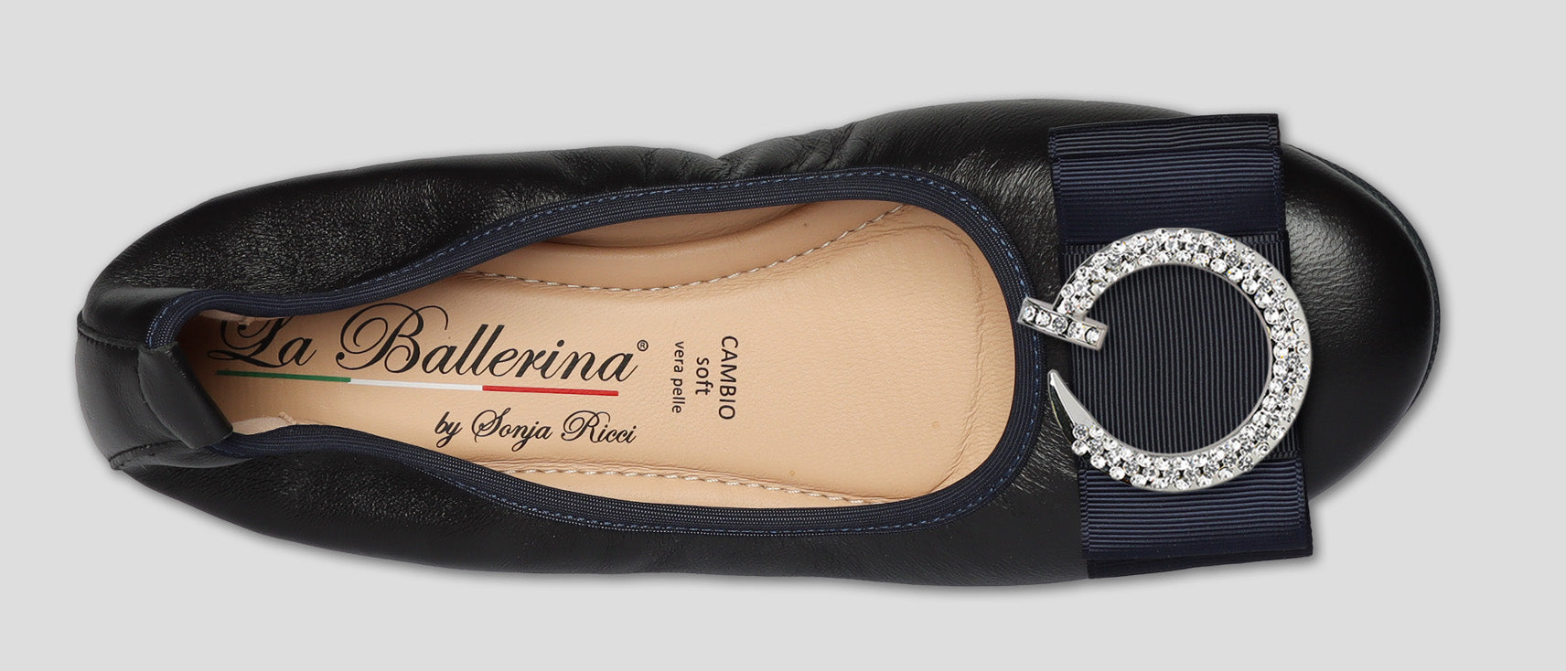 S20 💕 LA BALLERINA DUNKELBLAUE LEDER-BALLERINAS MIT AUSTAUSCHBARER SCHMUCKSCHLIEßE - La Ballerina