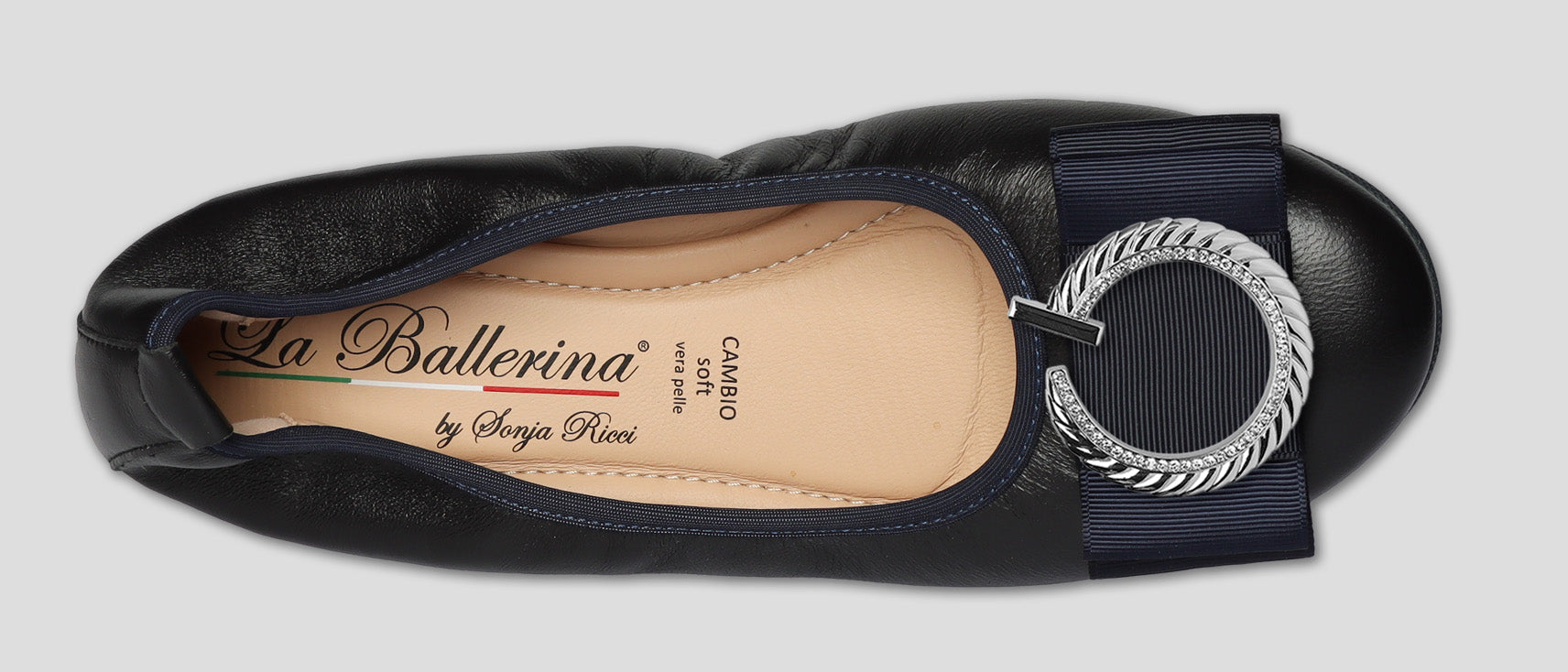 S20 💕 LA BALLERINA DUNKELBLAUE LEDER-BALLERINAS MIT AUSTAUSCHBARER SCHMUCKSCHLIEßE - La Ballerina