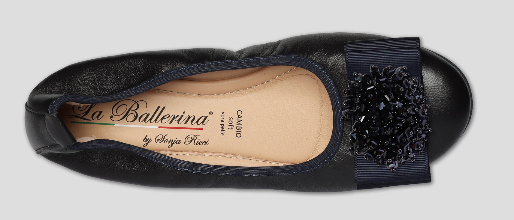 S20 💕 LA BALLERINA DUNKELBLAUE LEDER-BALLERINAS MIT AUSTAUSCHBARER SCHMUCKSCHLIEßE
