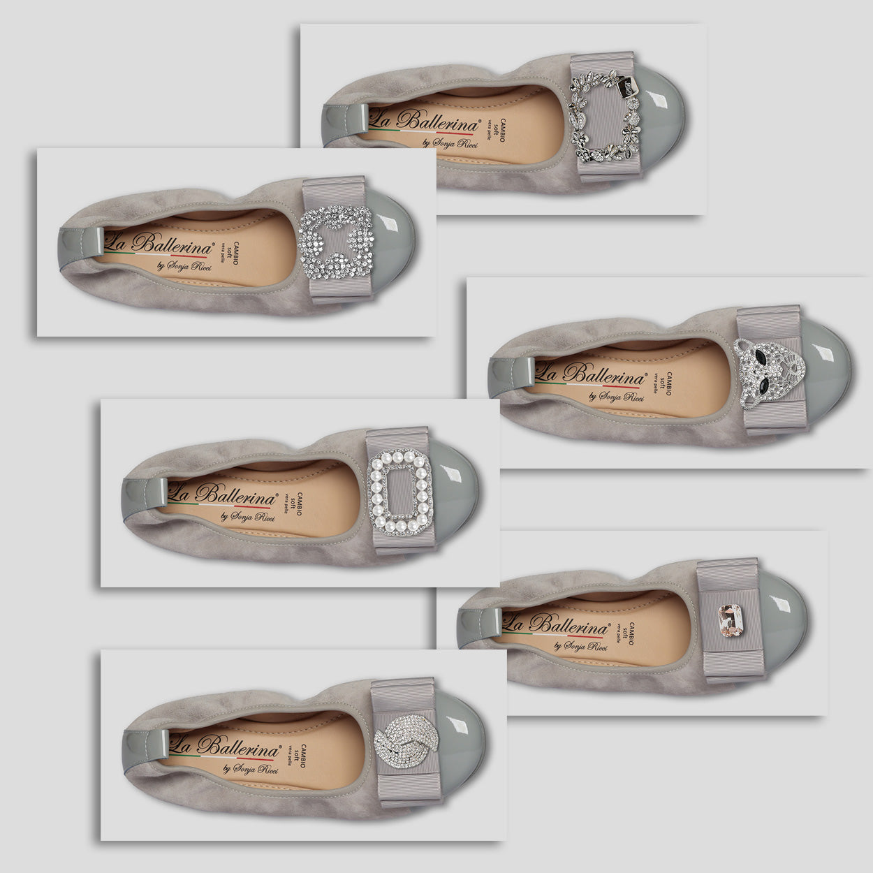 S68 💕La Ballerina Cambio grau – Veloursleder mit Lackleder & Wechselschnalle Sonja Ricci