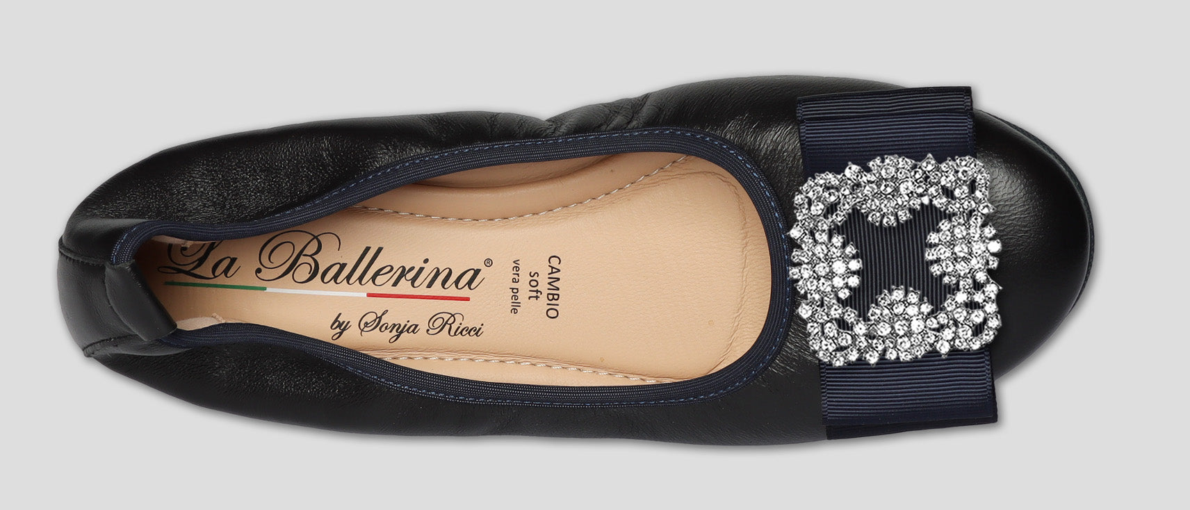 S20 💕 LA BALLERINA DUNKELBLAUE LEDER-BALLERINAS MIT AUSTAUSCHBARER SCHMUCKSCHLIEßE - La Ballerina