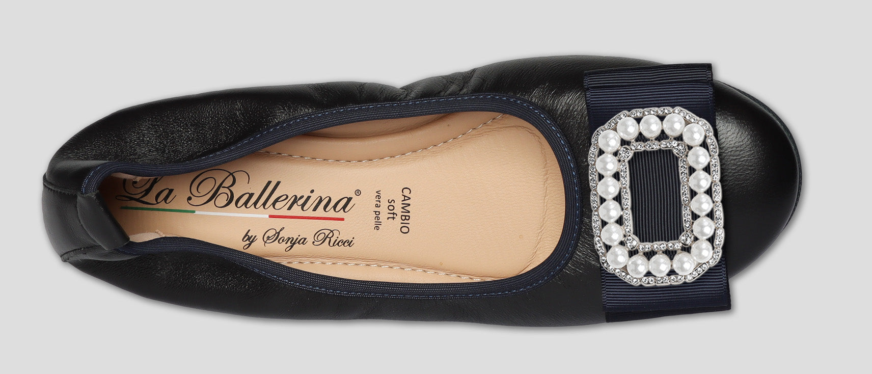 S20 💕 LA BALLERINA DUNKELBLAUE LEDER-BALLERINAS MIT AUSTAUSCHBARER SCHMUCKSCHLIEßE - La Ballerina
