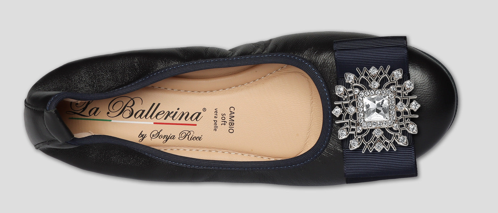 S20 💕 LA BALLERINA DUNKELBLAUE LEDER-BALLERINAS MIT AUSTAUSCHBARER SCHMUCKSCHLIEßE - La Ballerina
