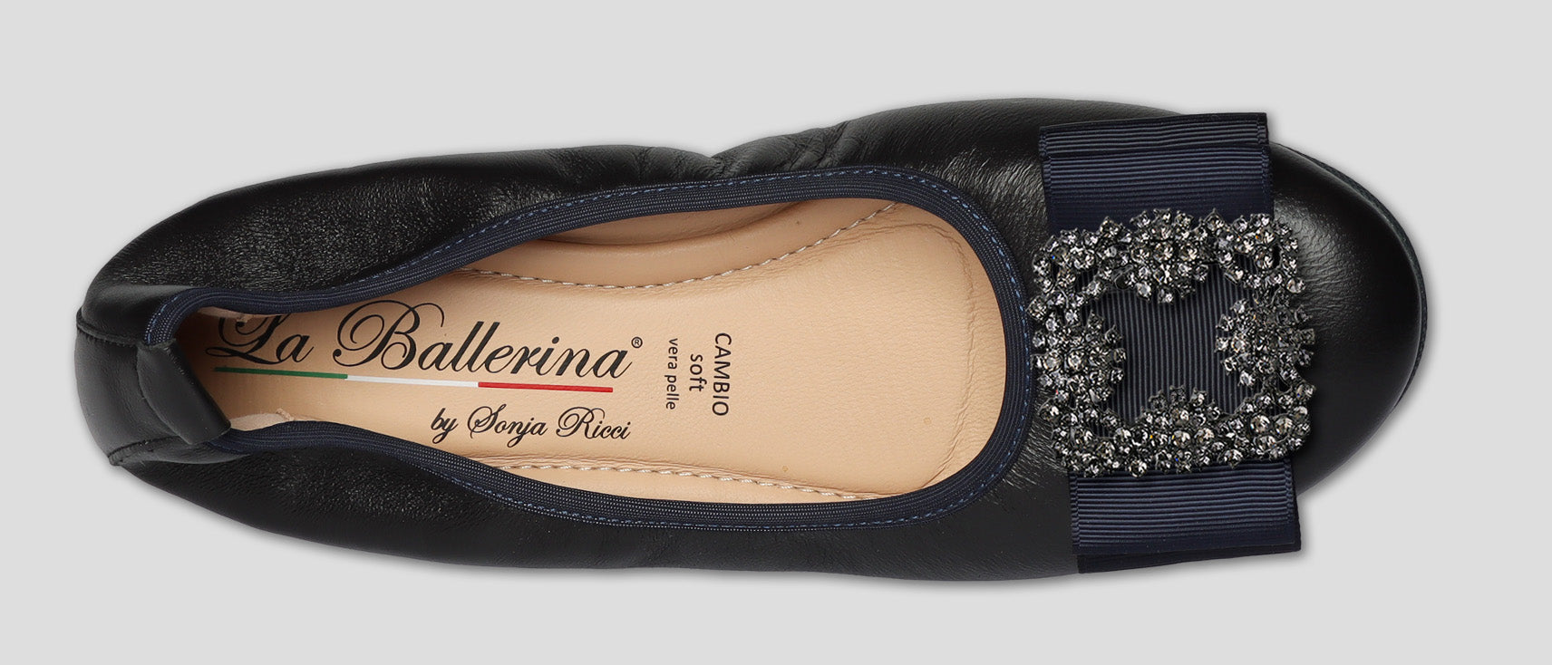 S20 💕 LA BALLERINA DUNKELBLAUE LEDER-BALLERINAS MIT AUSTAUSCHBARER SCHMUCKSCHLIEßE - La Ballerina