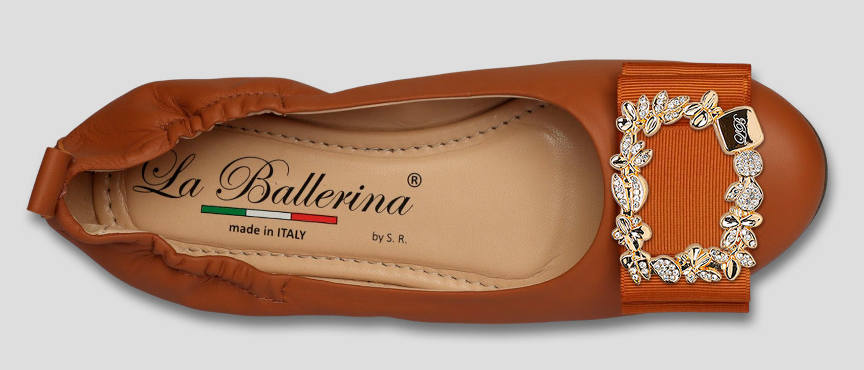 La Ballerina by Sonja Ricci – Damen Ballerinas aus Leder in braun mit feste Schnalle (44) - La Ballerina