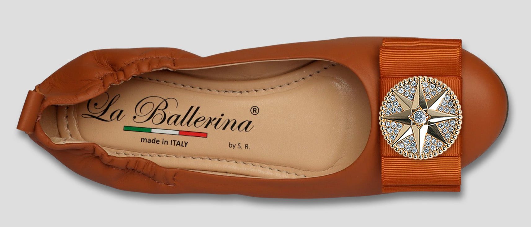 La Ballerina by Sonja Ricci – Damen Ballerinas aus Leder in braun mit feste Schnalle (44) - La Ballerina