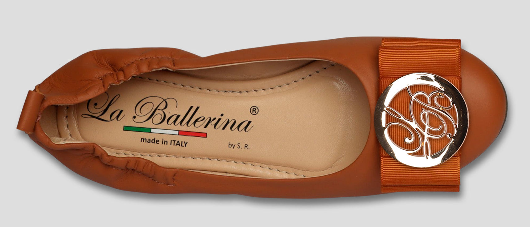 La Ballerina by Sonja Ricci – Damen Ballerinas aus Leder in braun mit feste Schnalle (44) - La Ballerina