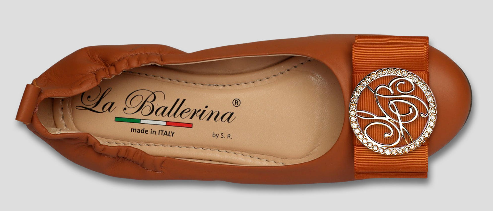 La Ballerina by Sonja Ricci – Damen Ballerinas aus Leder in braun mit feste Schnalle (44) - La Ballerina