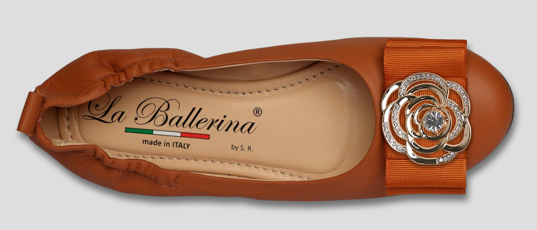La Ballerina by Sonja Ricci – Damen Ballerinas aus Leder in braun mit feste Schnalle (44) - La Ballerina