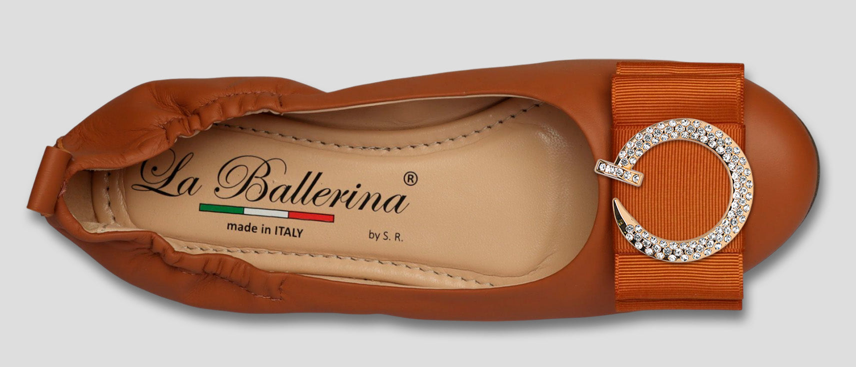 La Ballerina by Sonja Ricci – Damen Ballerinas aus Leder in braun mit feste Schnalle (44) - La Ballerina