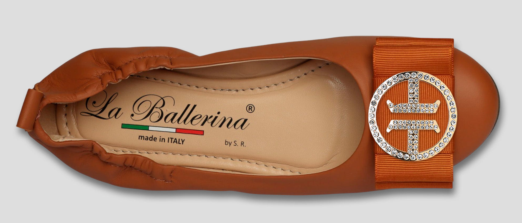 La Ballerina by Sonja Ricci – Damen Ballerinas aus Leder in braun mit feste Schnalle (44) - La Ballerina