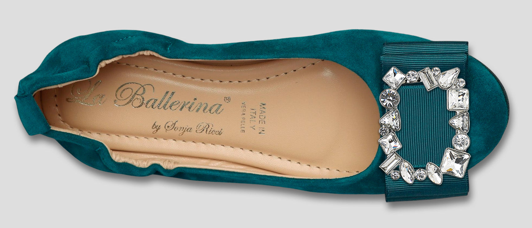 La Ballerina by Sonja Ricci – Damen-Ballerina in petrol mit Schleife & Schmuckbrosche (59) - La Ballerina