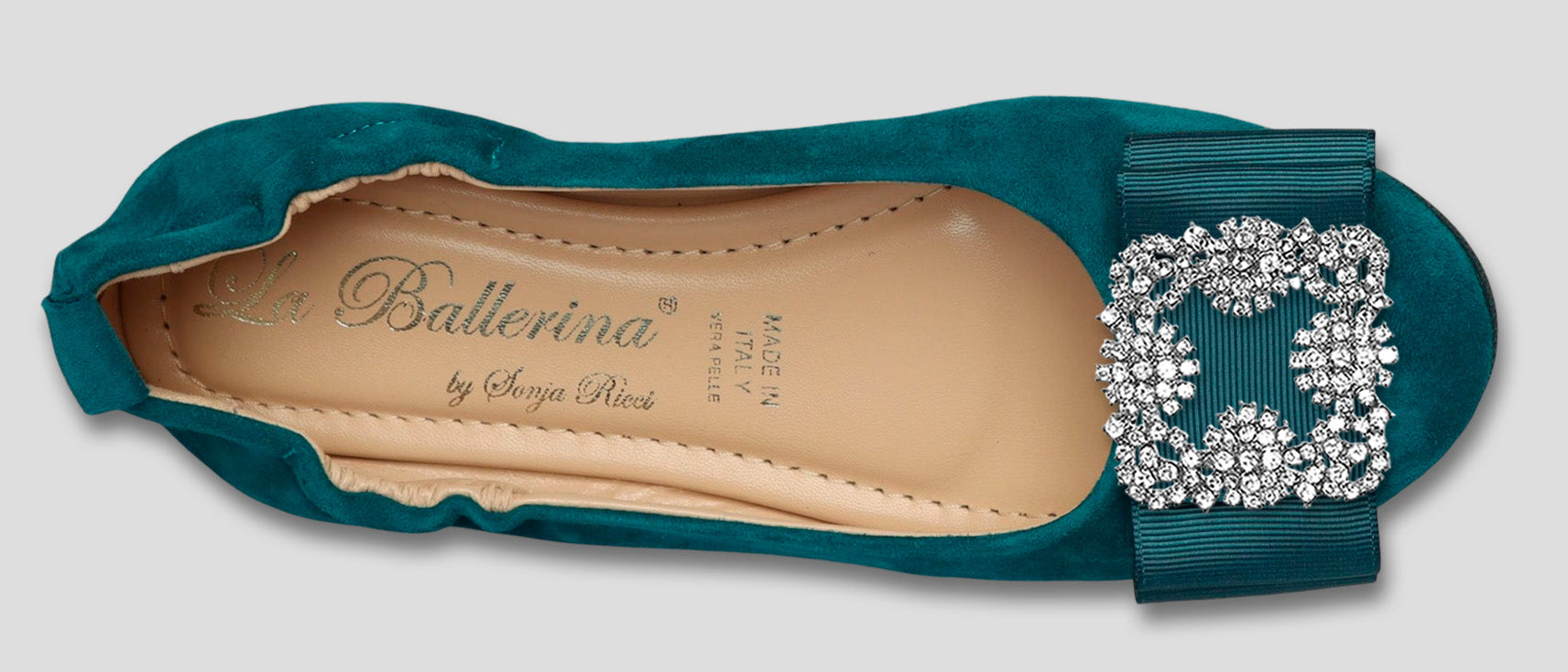 La Ballerina by Sonja Ricci – Damen-Ballerina in petrol mit Schleife & Schmuckbrosche (59) - La Ballerina