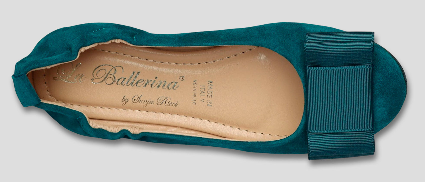 La Ballerina by Sonja Ricci – Damen-Ballerina in petrol mit Schleife & Schmuckbrosche (59) - La Ballerina