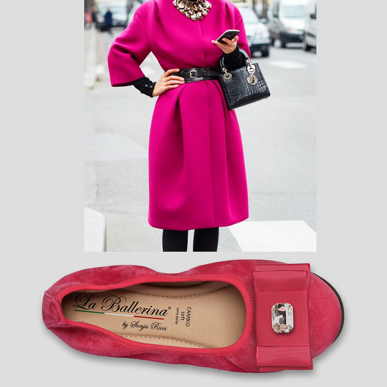 S61 💕LA BALLERINA CAMBIO FUXIA – ELEGANTE LEDER-BALLERINAS VON SONJA RICCI - La Ballerina