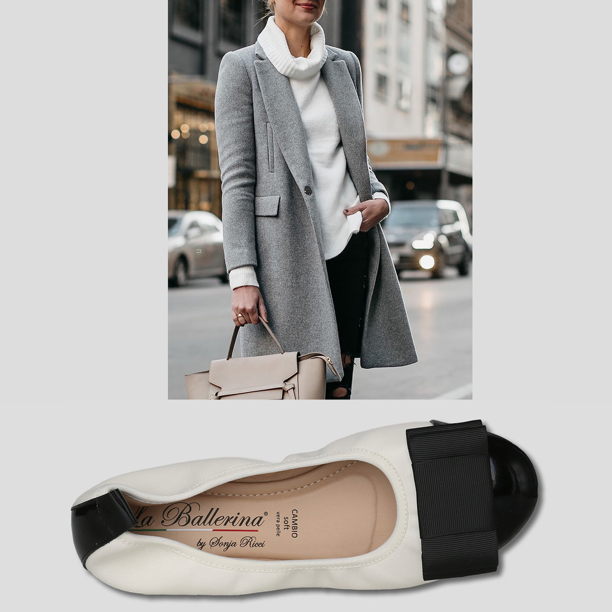 S46 💕LA BALLERINA CAMBIO LEDER BALLERINAS WEIß SCHWARZ - La Ballerina