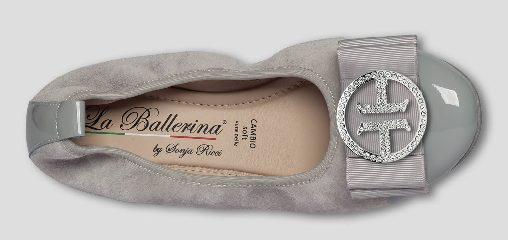 S68 💕La Ballerina Cambio grau – Veloursleder mit Lackleder & Wechselschnalle Sonja Ricci