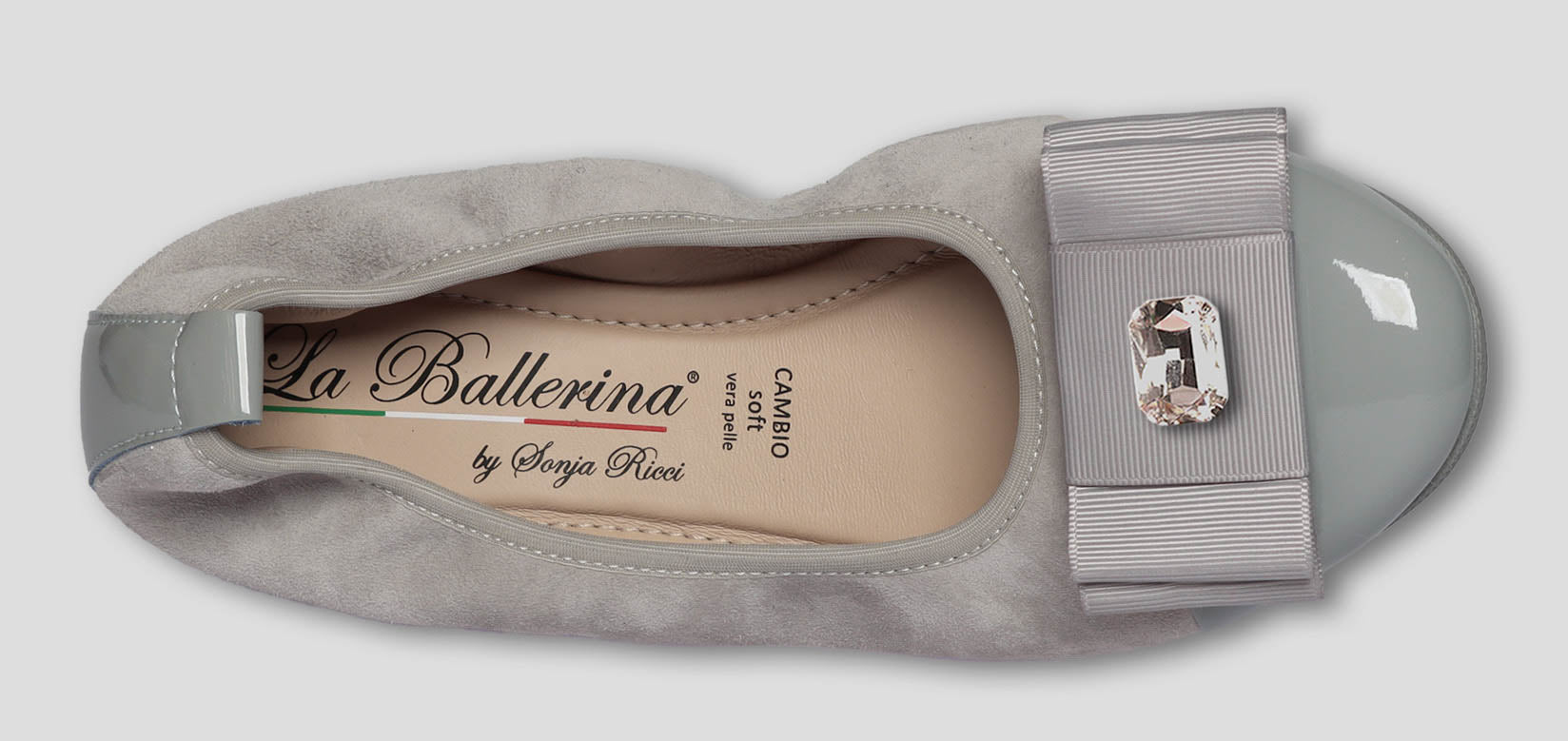 S68 💕La Ballerina Cambio grau – Veloursleder mit Lackleder & Wechselschnalle Sonja Ricci