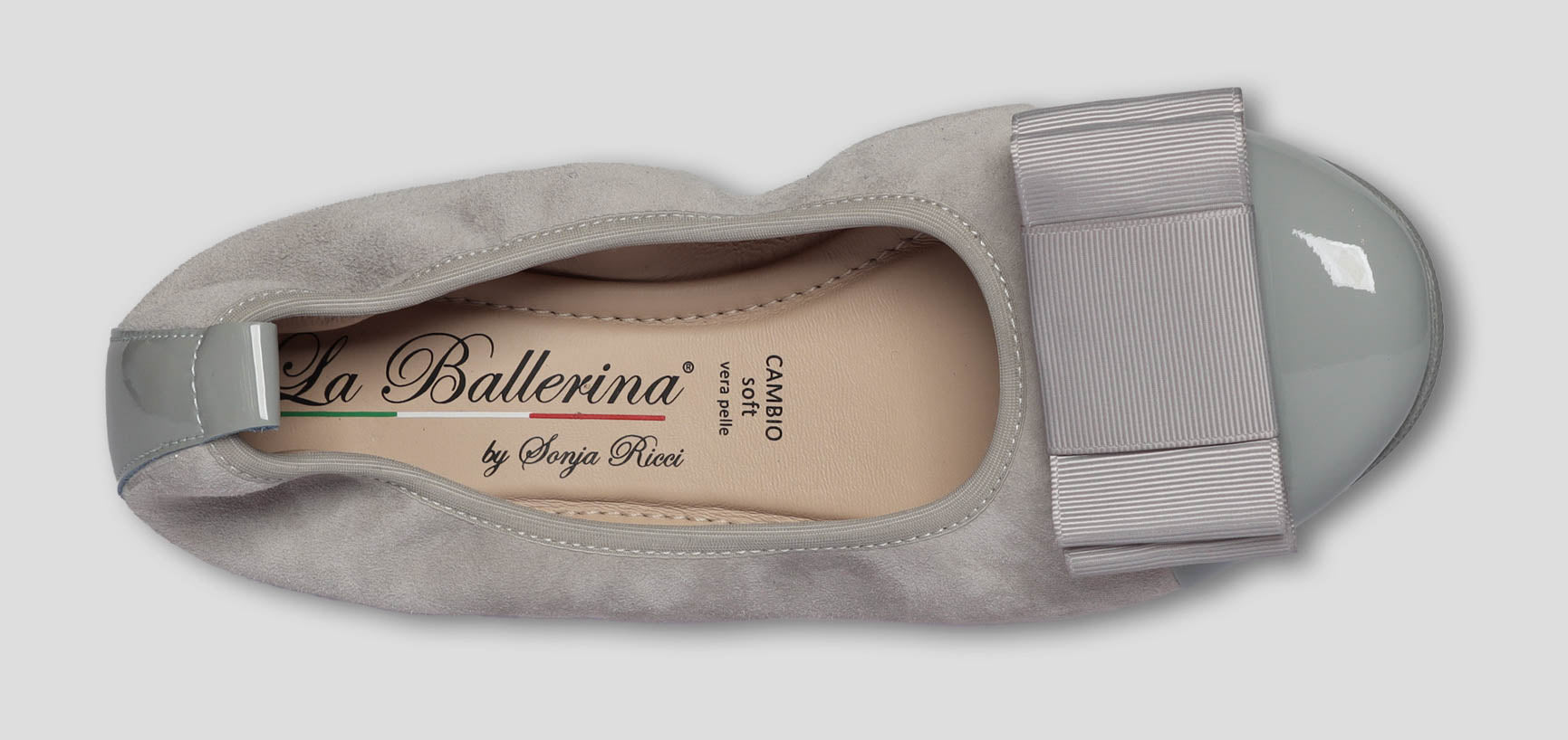 S68 💕La Ballerina Cambio grau – Veloursleder mit Lackleder & Wechselschnalle Sonja Ricci