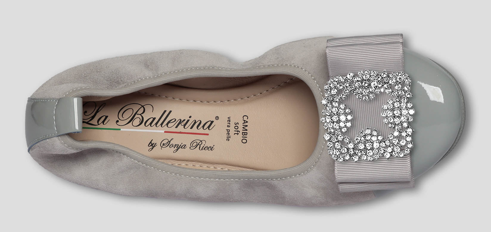 S68 💕La Ballerina Cambio grau – Veloursleder mit Lackleder & Wechselschnalle Sonja Ricci