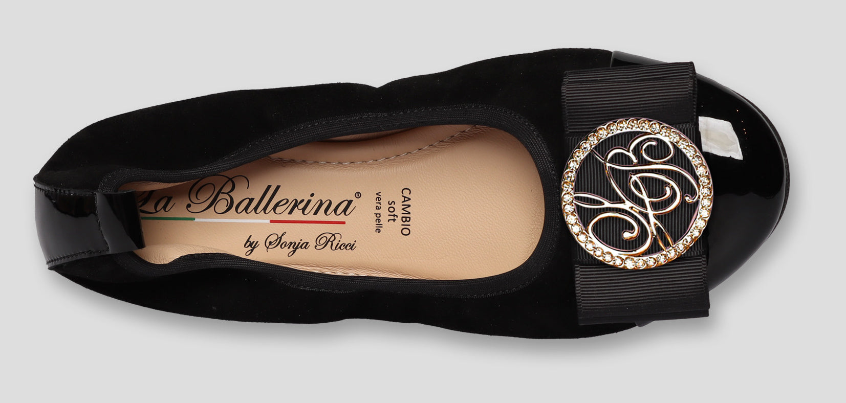 S77 💕La Ballerina Cambio Schwarz – Veloursleder mit Lackleder & Wechselschnalle Sonja Ricci - La Ballerina