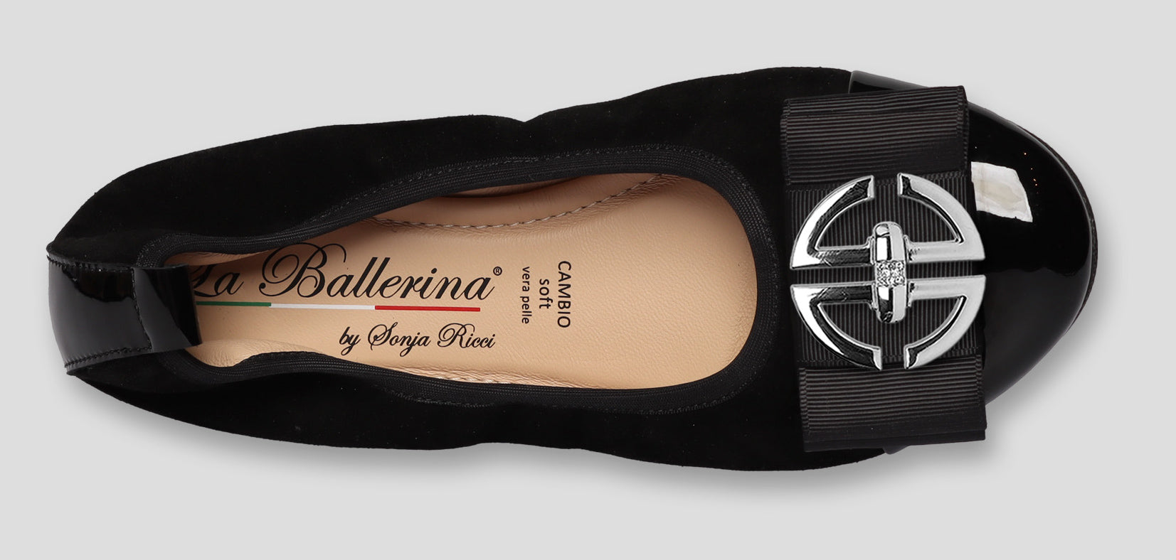 S77 💕La Ballerina Cambio Schwarz – Veloursleder mit Lackleder & Wechselschnalle Sonja Ricci - La Ballerina