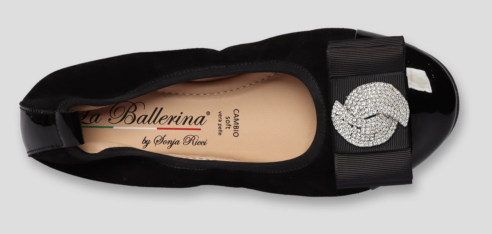 S77 💕La Ballerina Cambio Schwarz – Veloursleder mit Lackleder & Wechselschnalle Sonja Ricci