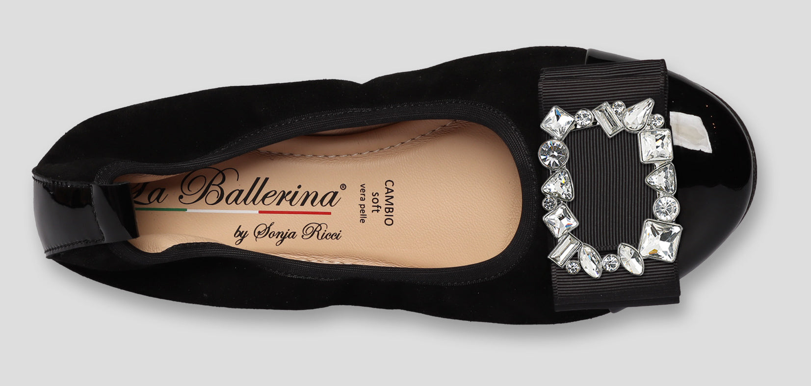 S77 💕La Ballerina Cambio Schwarz – Veloursleder mit Lackleder & Wechselschnalle Sonja Ricci