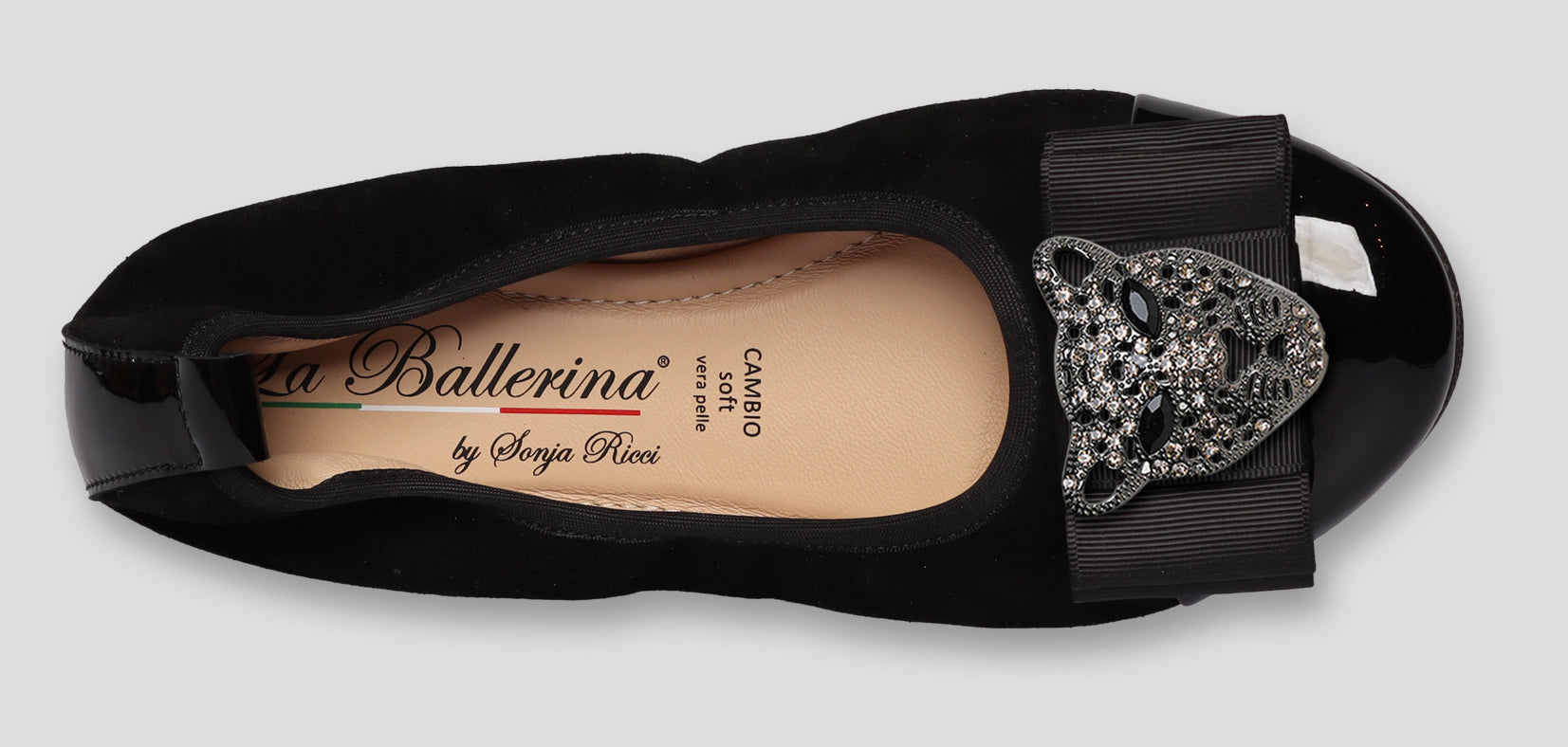 S77 💕La Ballerina Cambio Schwarz – Veloursleder mit Lackleder & Wechselschnalle Sonja Ricci