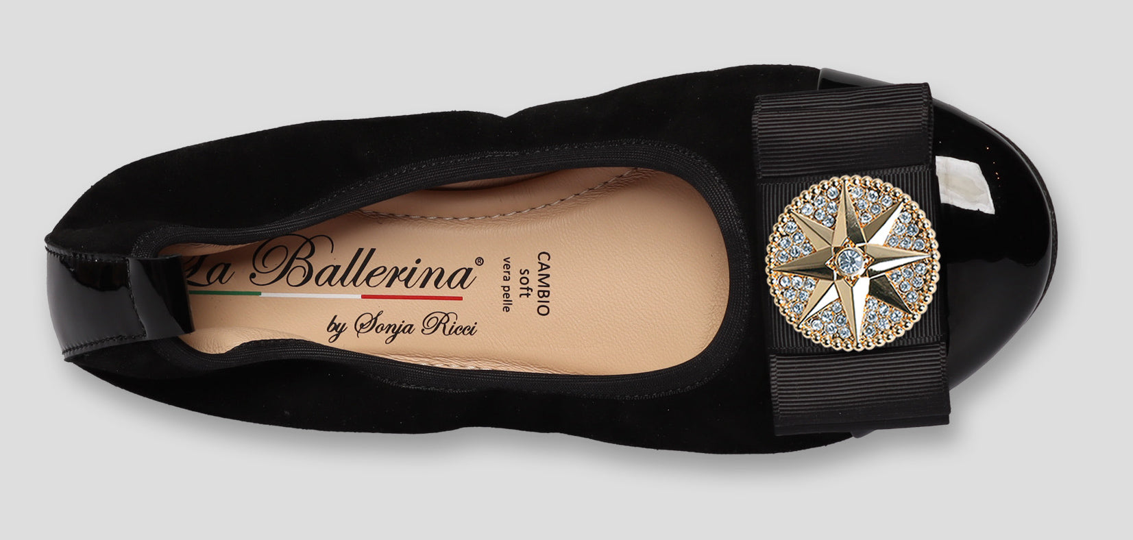 S77 💕La Ballerina Cambio Schwarz – Veloursleder mit Lackleder & Wechselschnalle Sonja Ricci - La Ballerina