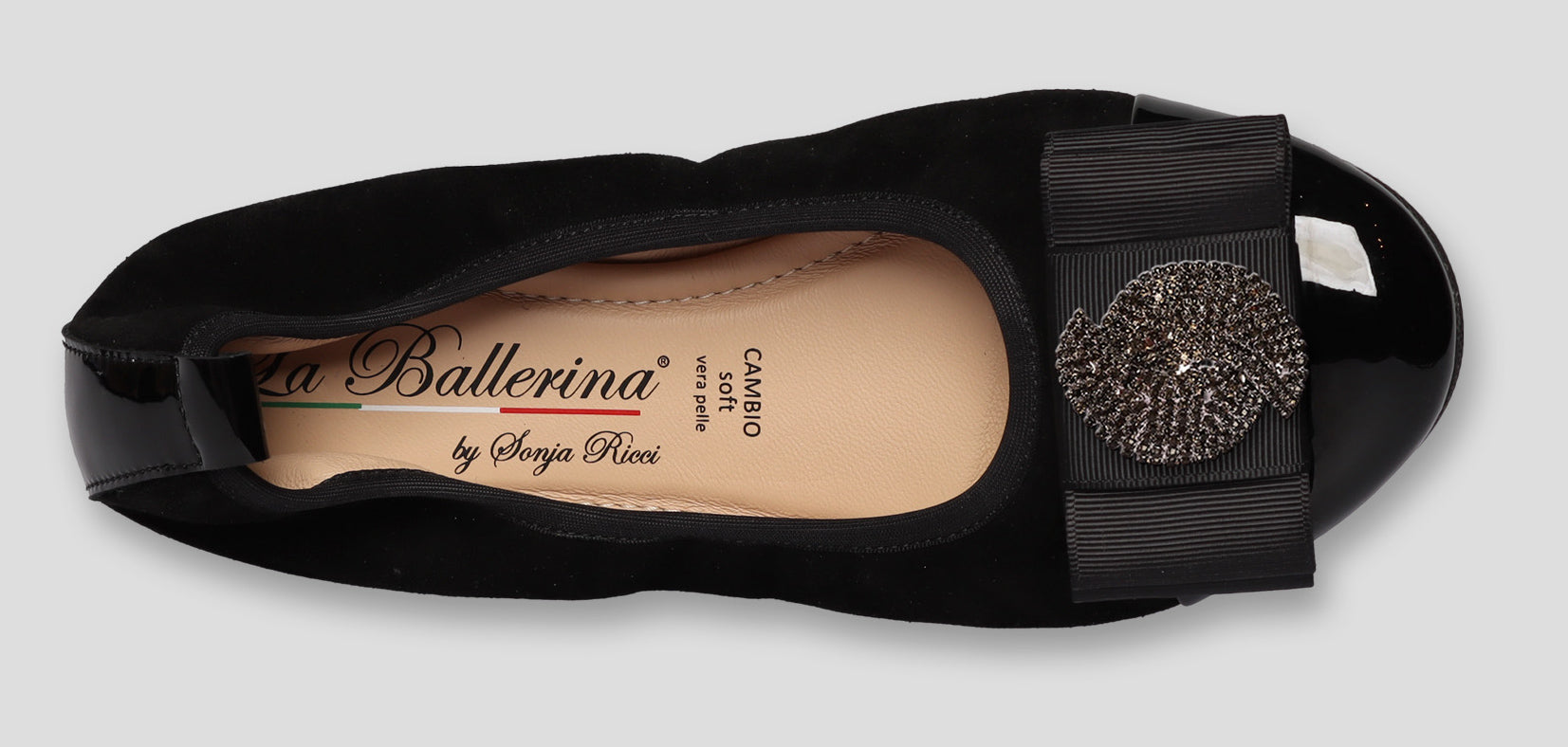 S77 💕La Ballerina Cambio Schwarz – Veloursleder mit Lackleder & Wechselschnalle Sonja Ricci