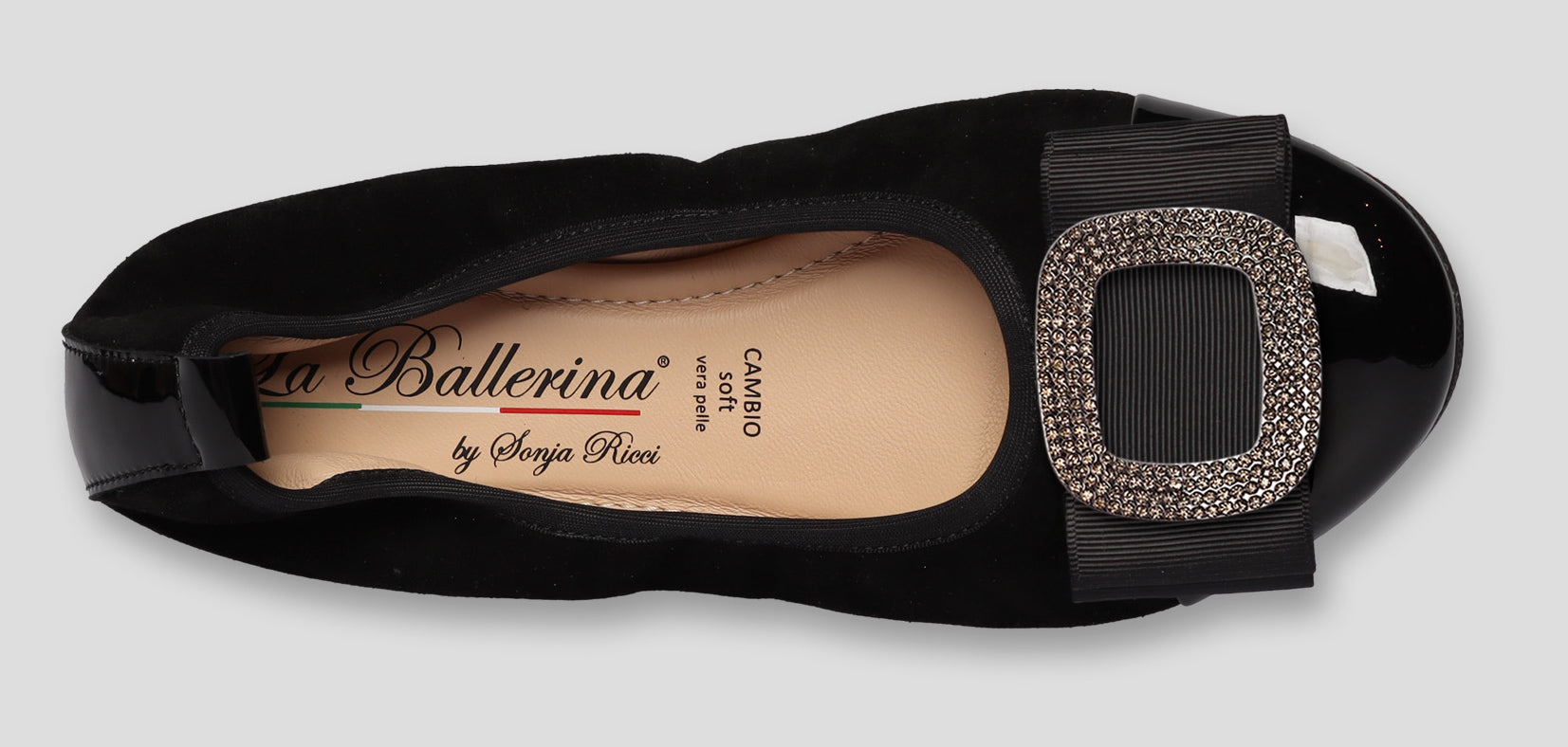 S77 💕La Ballerina Cambio Schwarz – Veloursleder mit Lackleder & Wechselschnalle Sonja Ricci