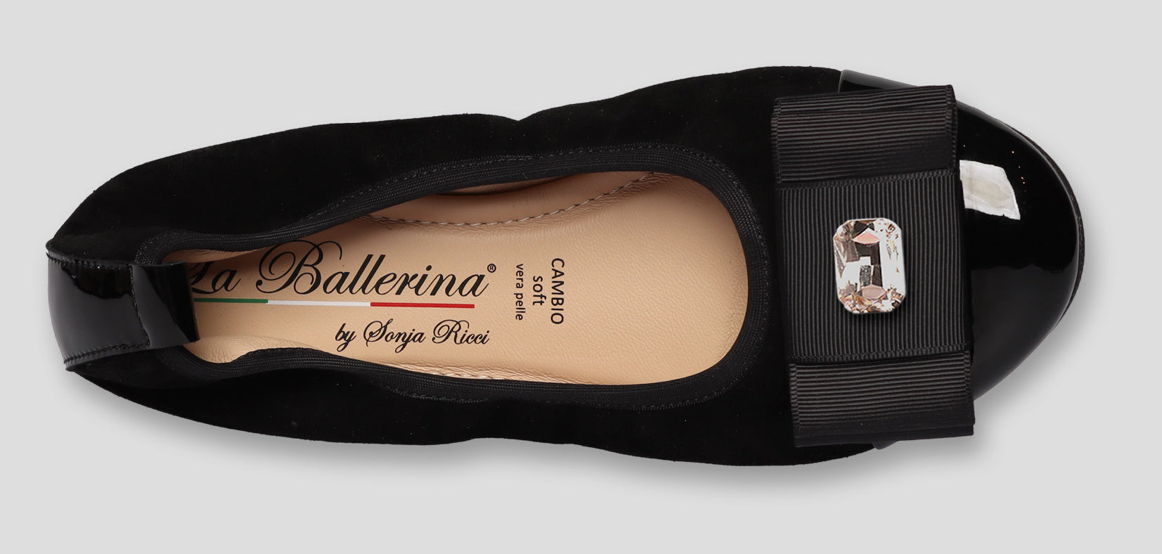 S77 💕La Ballerina Cambio Schwarz – Veloursleder mit Lackleder & Wechselschnalle Sonja Ricci