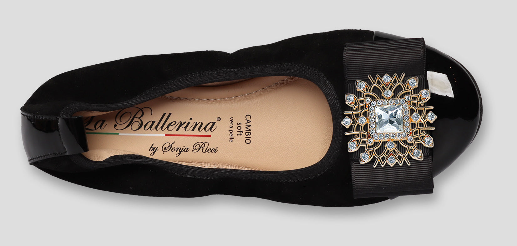 S77 💕La Ballerina Cambio Schwarz – Veloursleder mit Lackleder & Wechselschnalle Sonja Ricci - La Ballerina
