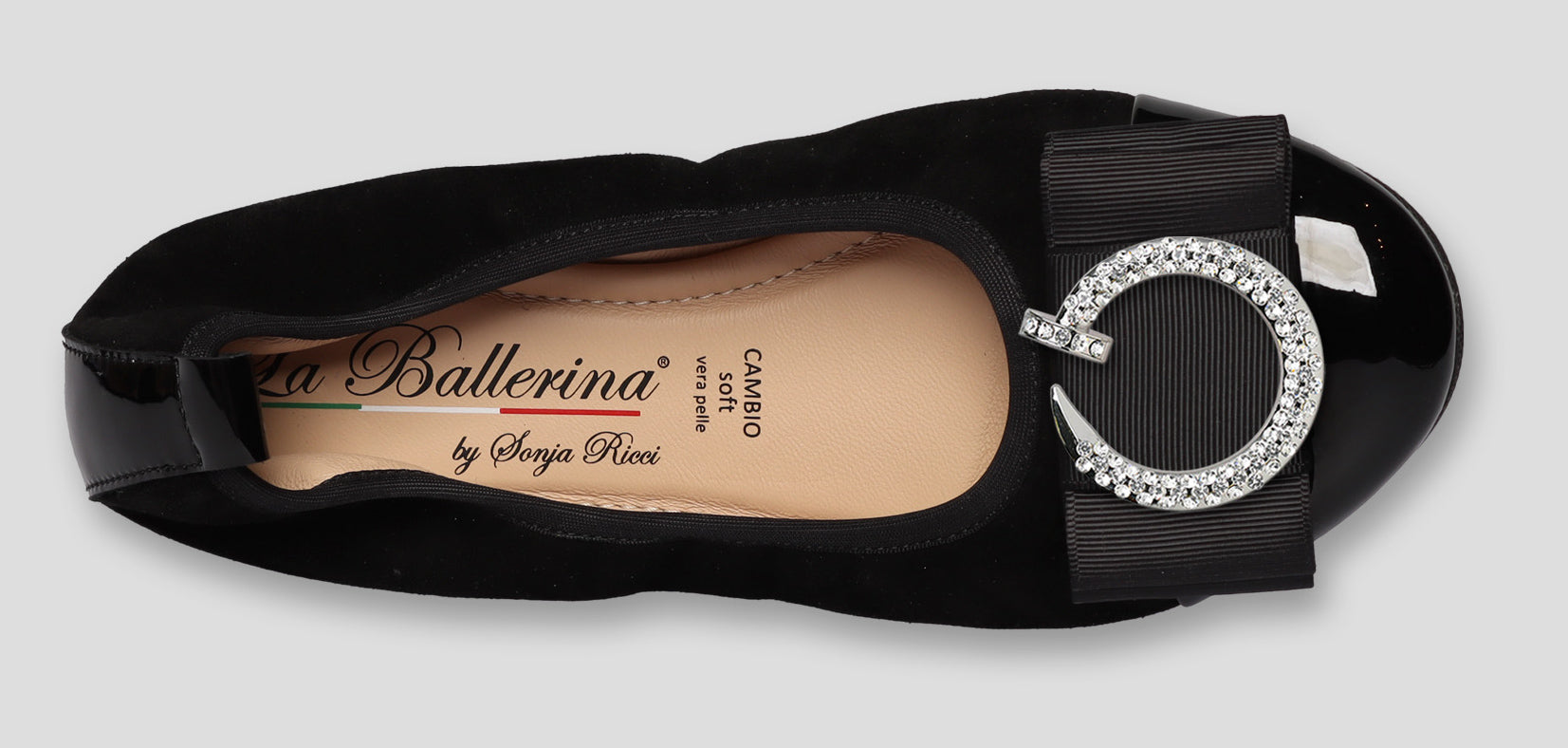 S77 💕La Ballerina Cambio Schwarz – Veloursleder mit Lackleder & Wechselschnalle Sonja Ricci