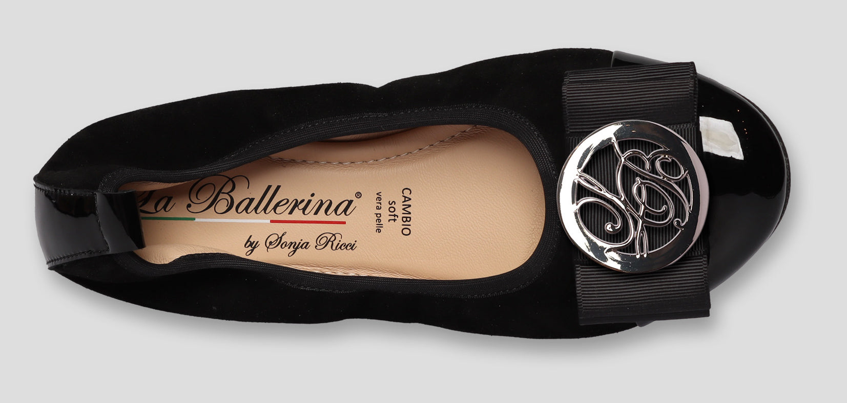 S77 💕La Ballerina Cambio Schwarz – Veloursleder mit Lackleder & Wechselschnalle Sonja Ricci