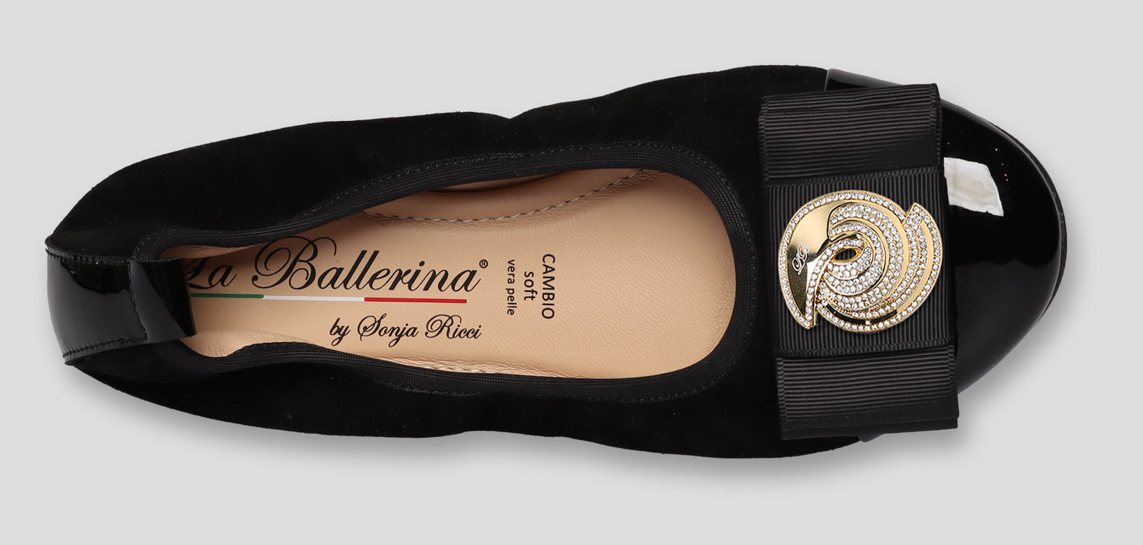 S77 💕La Ballerina Cambio Schwarz – Veloursleder mit Lackleder & Wechselschnalle Sonja Ricci - La Ballerina