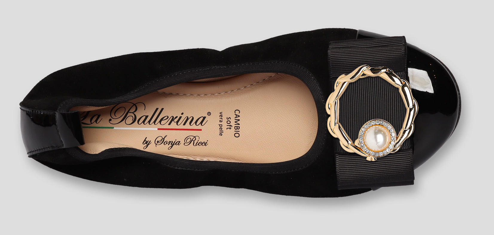 S77 💕La Ballerina Cambio Schwarz – Veloursleder mit Lackleder & Wechselschnalle Sonja Ricci - La Ballerina