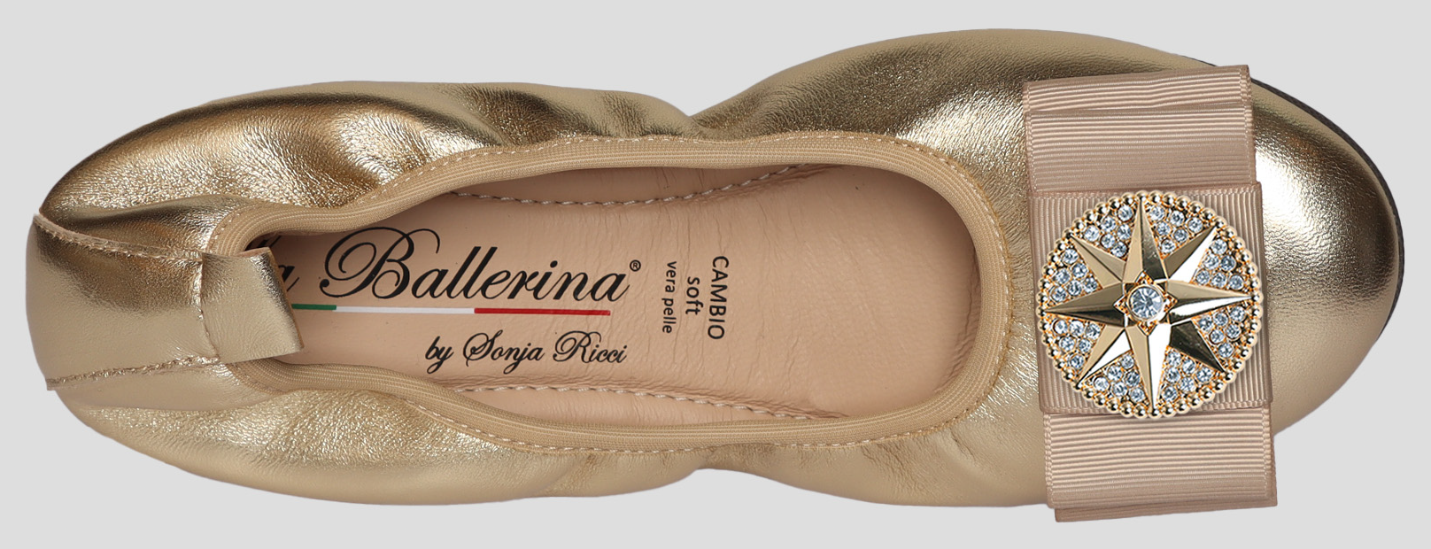 La Ballerina by Sonja Ricci – Goldfarbene Ballerinas mit fester Schnalle (F3)