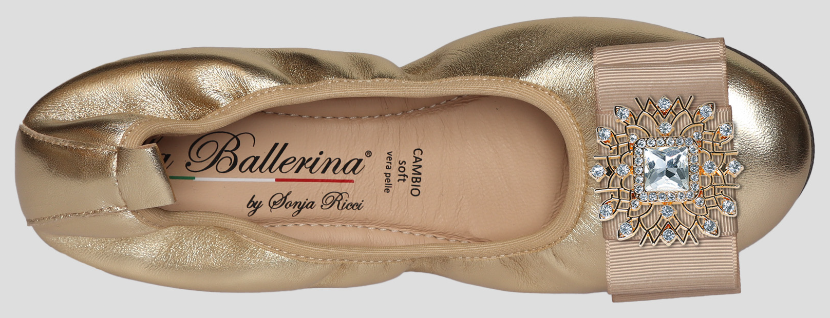 La Ballerina by Sonja Ricci – Goldfarbene Ballerinas mit fester Schnalle (F3)