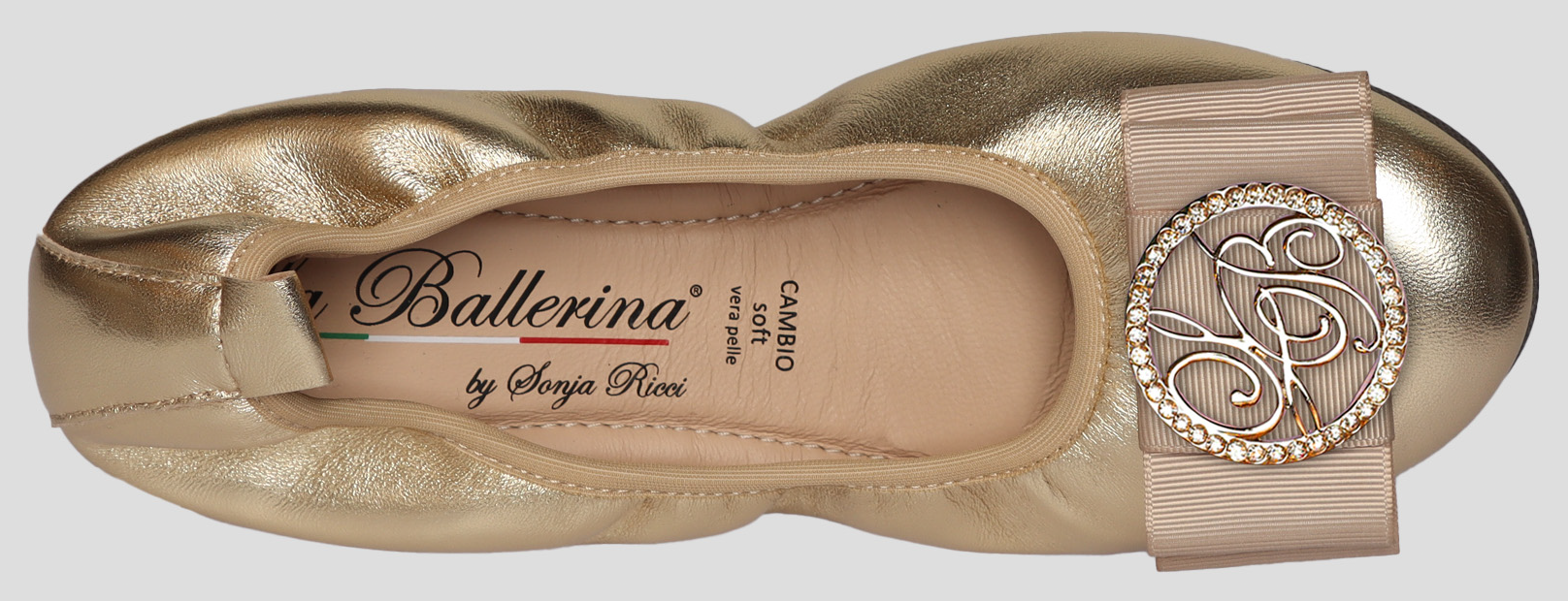 La Ballerina by Sonja Ricci – Goldfarbene Ballerinas mit fester Schnalle (F3)