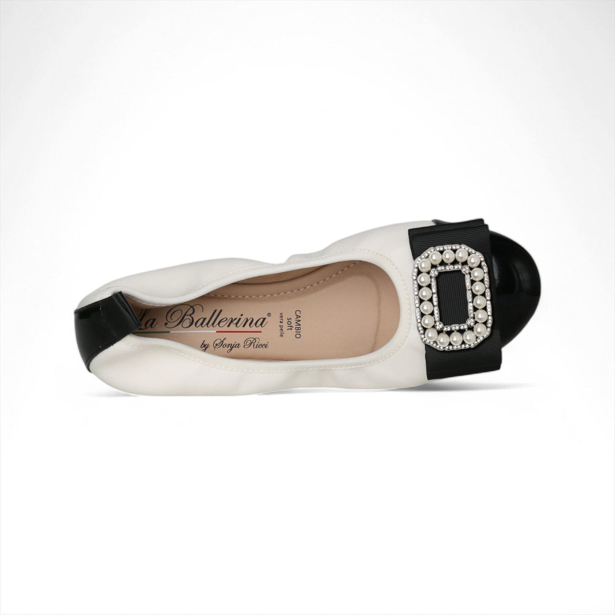 LA BALLERINA SIGNATURE S43 NAPPA LATTE - VERNICE NERO ELLETRA ARGENTO - La Ballerina