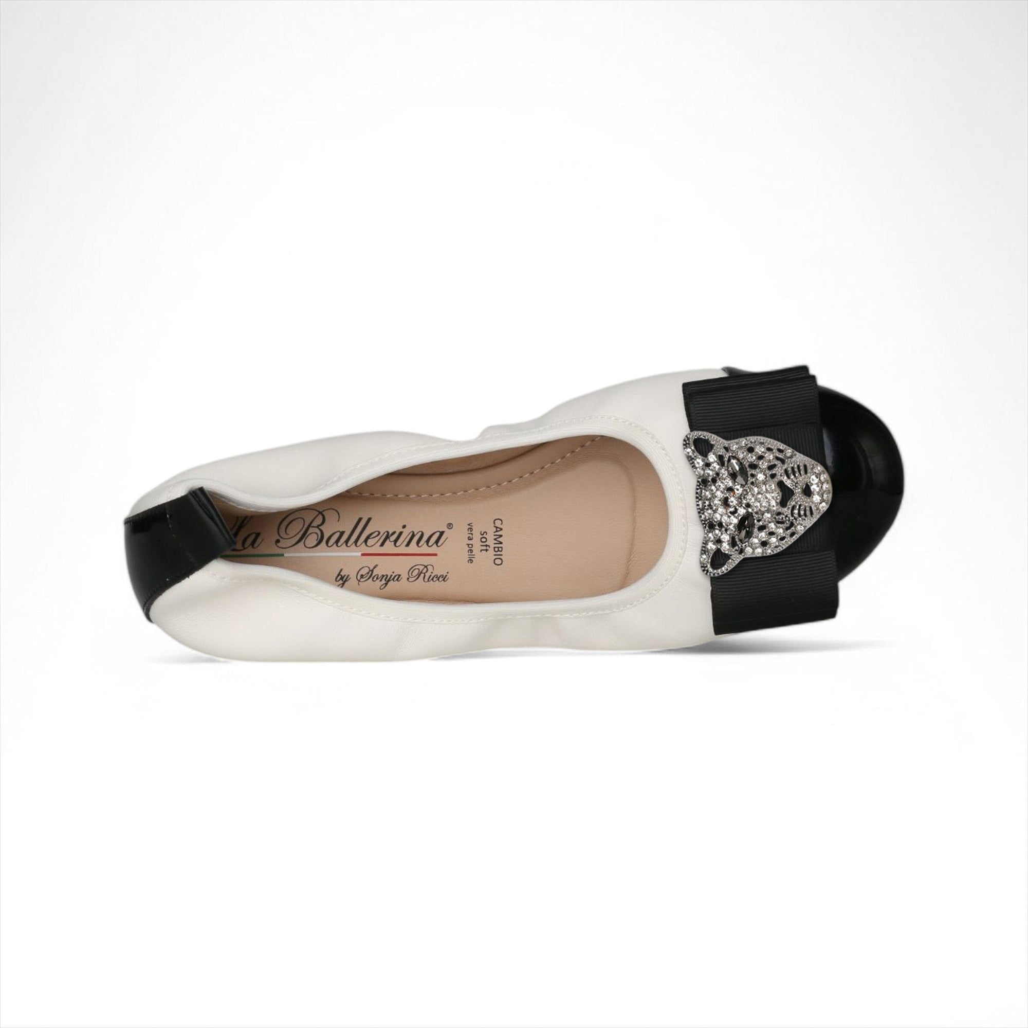 LA BALLERINA SIGNATURE S48 NAPPA LATTE - VERNICE NERO PPANTERA ARGENTO - La Ballerina