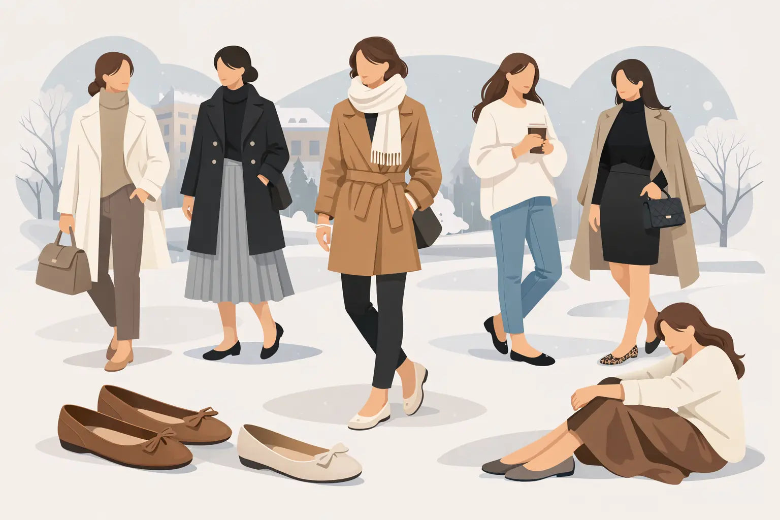 Sieben elegante Winter-Outfits mit Ballerinas, Strick und Mantel