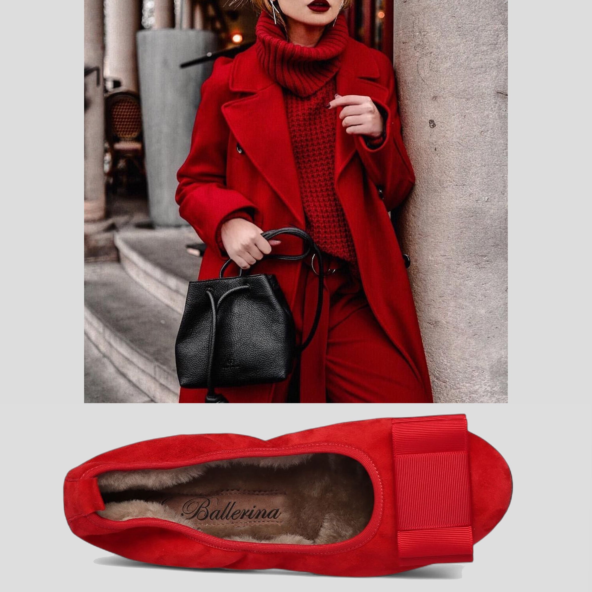 "Damen Winter-Schuhe Ballerinas aus Leder mit Lammfell"
