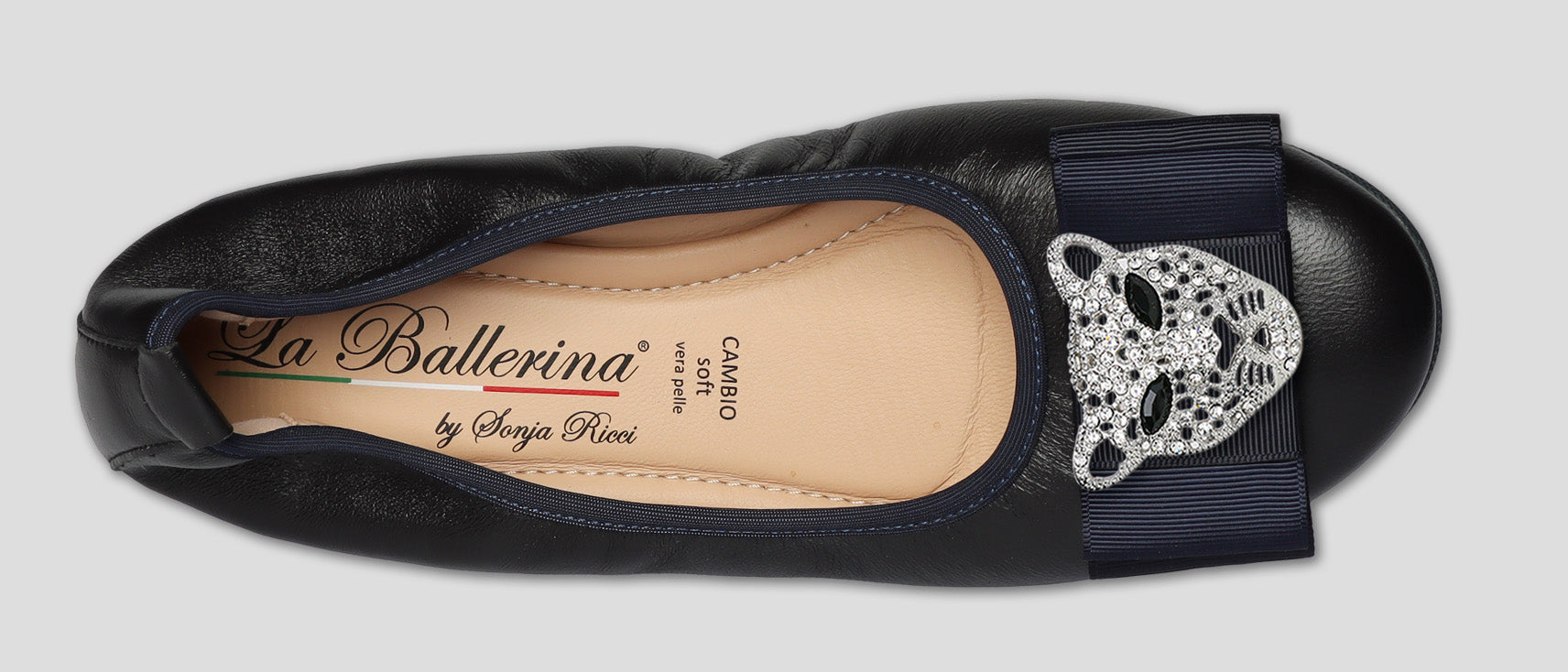 S20 💕 LA BALLERINA DUNKELBLAUE LEDER-BALLERINAS MIT AUSTAUSCHBARER SCHMUCKSCHLIEßE - La Ballerina